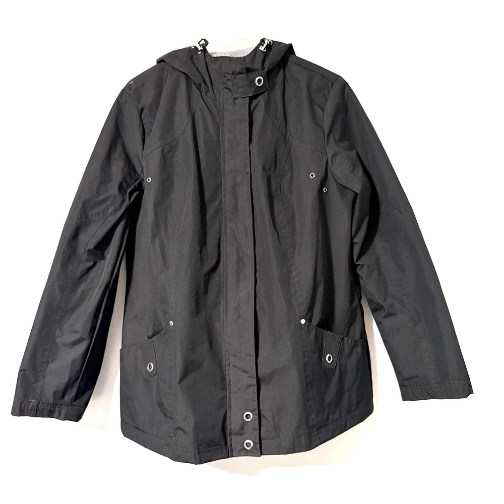 Laura Scott Women's Windbreaker Jacket Rain Coat Long Sleeved Black‎ Size L